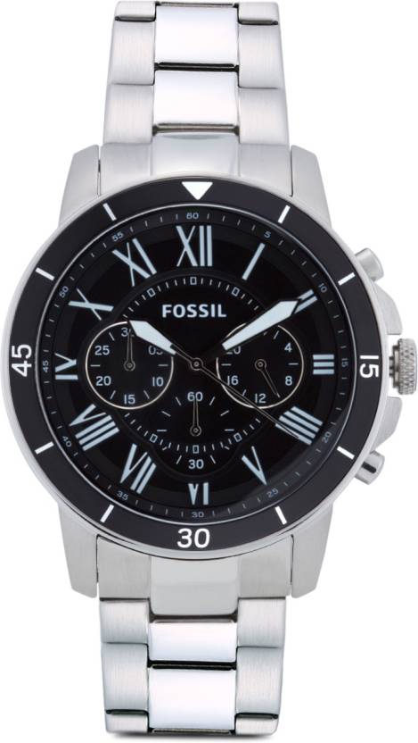 Fossil Grant Sport Chronograph Black Dial Silver Steel Strap Watch for Men - FS5236