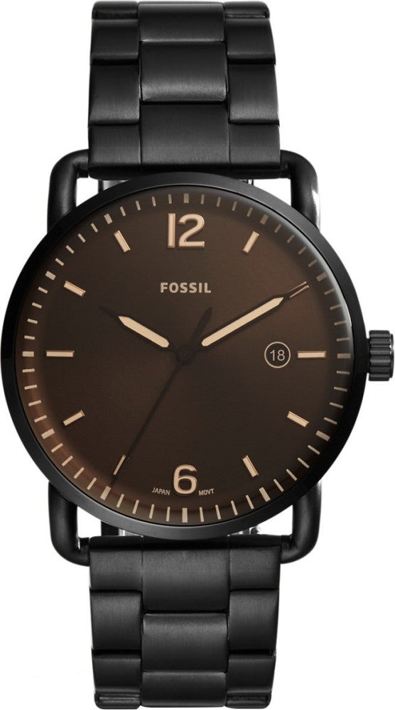 Fossil The Commuter Brown Dial Black Steel Strap Watch for Men - FS5277