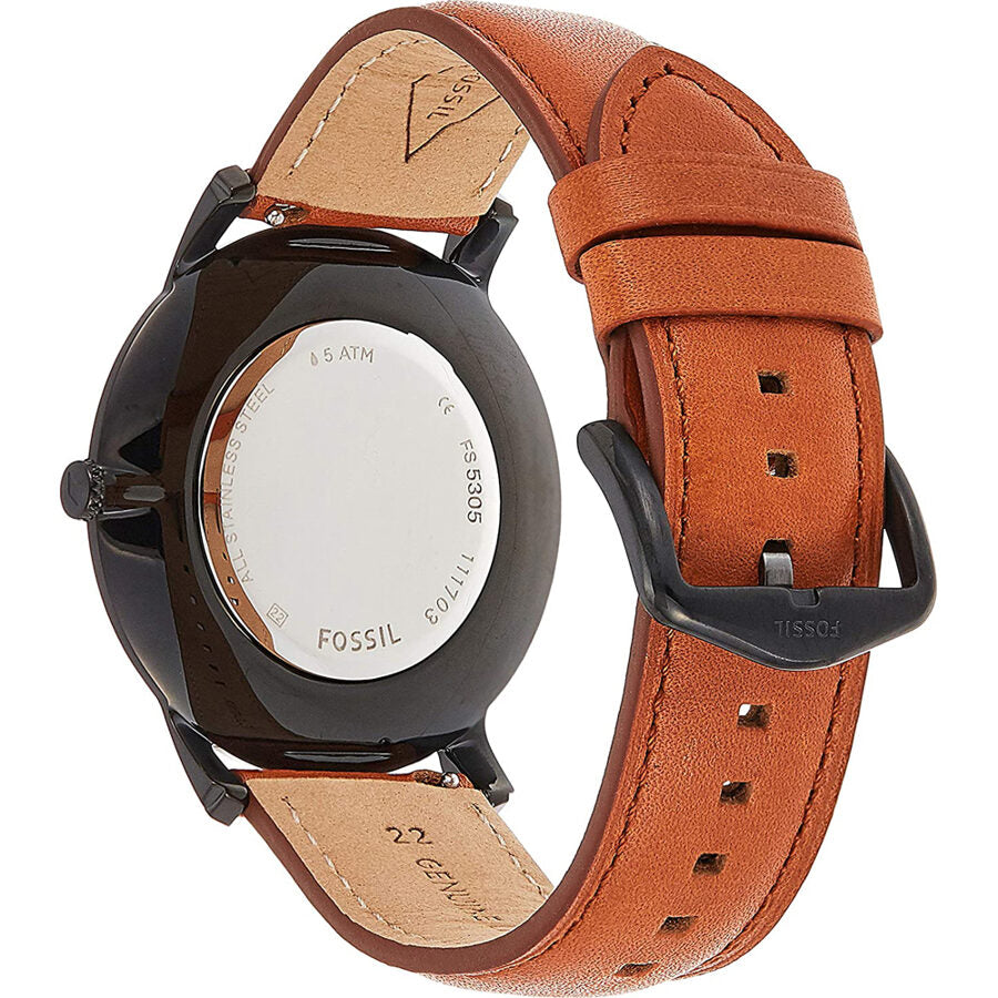 Fossil The Minimalist Black Dial Brown Leather Strap Watch for Men - FS5305