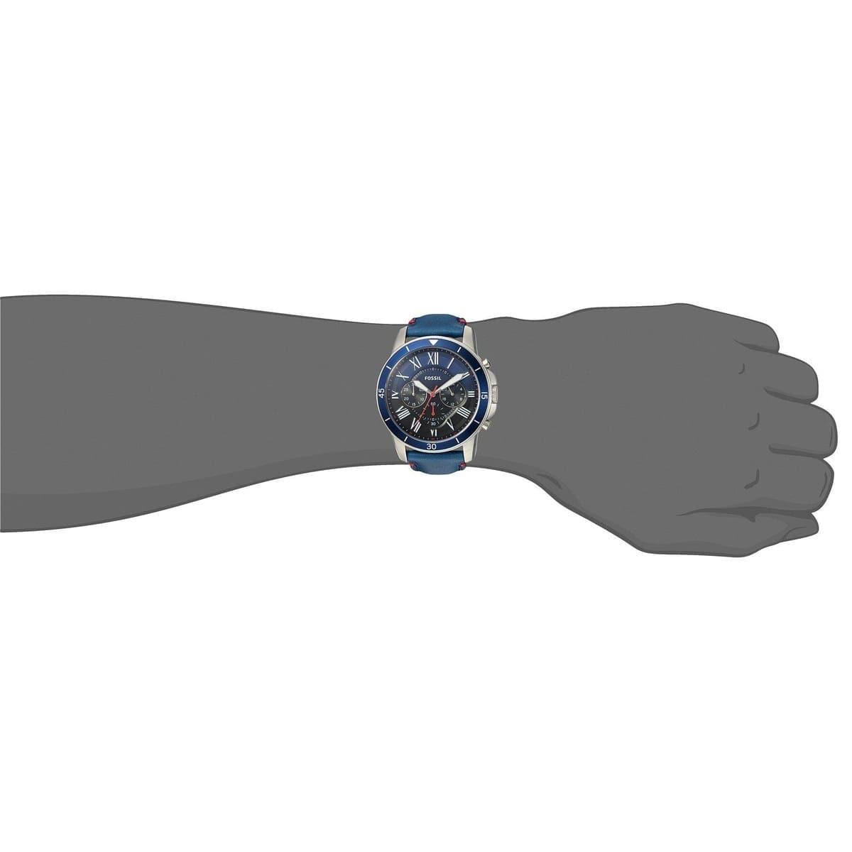 Fossil Grant Chronograph Blue Dial Blue Leather Strap Watch for Men - FS5373