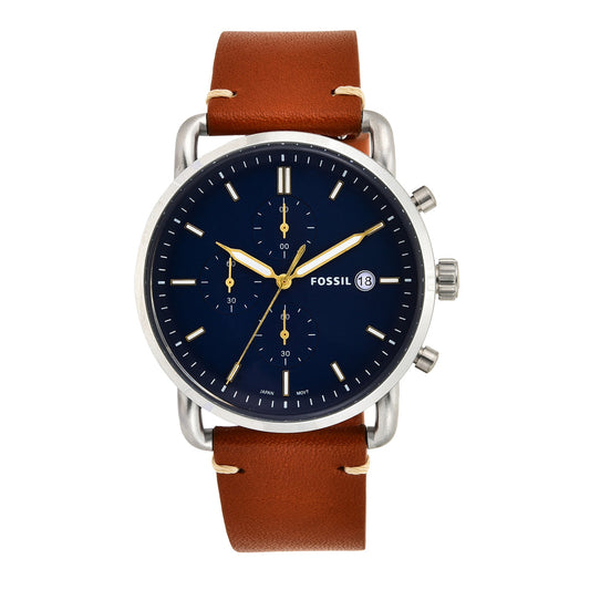 Fossil The Commuter Chronograph Blue Dial Brown Leather Strap Watch for Men - FS5401