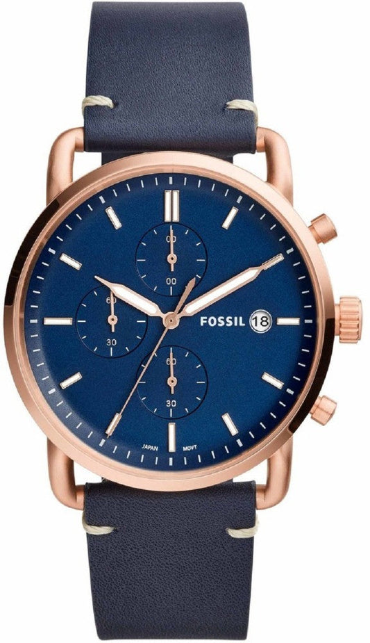 Fossil The Commuter Chronograph Blue Dial Blue Leather Strap Watch for Men - FS5404