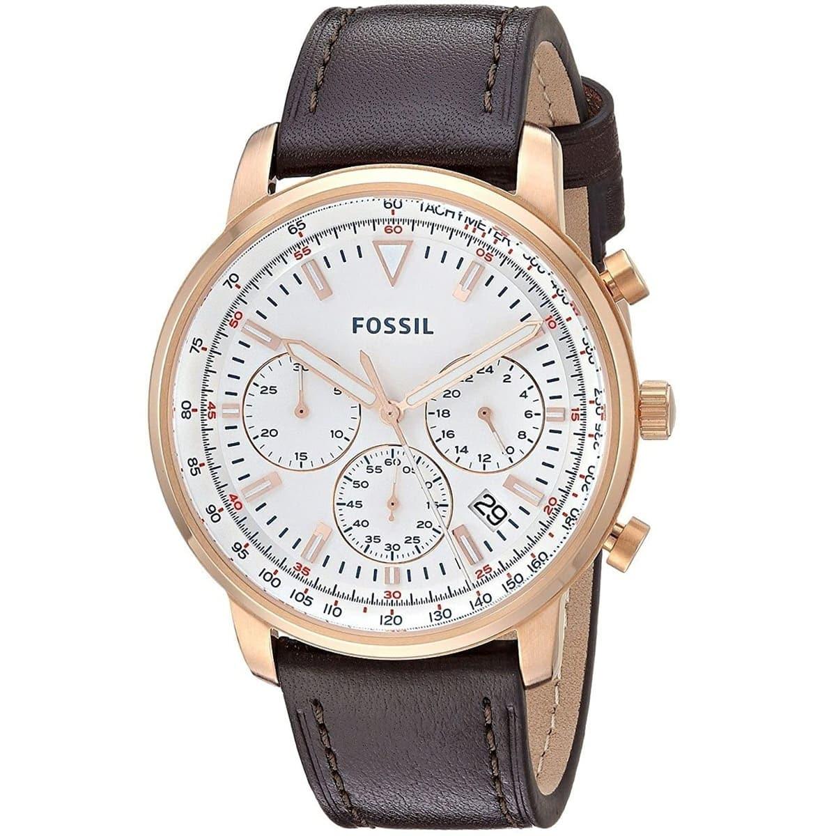 Fossil Goodwin Chronograph White Dial Brown Leather Strap Watch for Men - FS5415