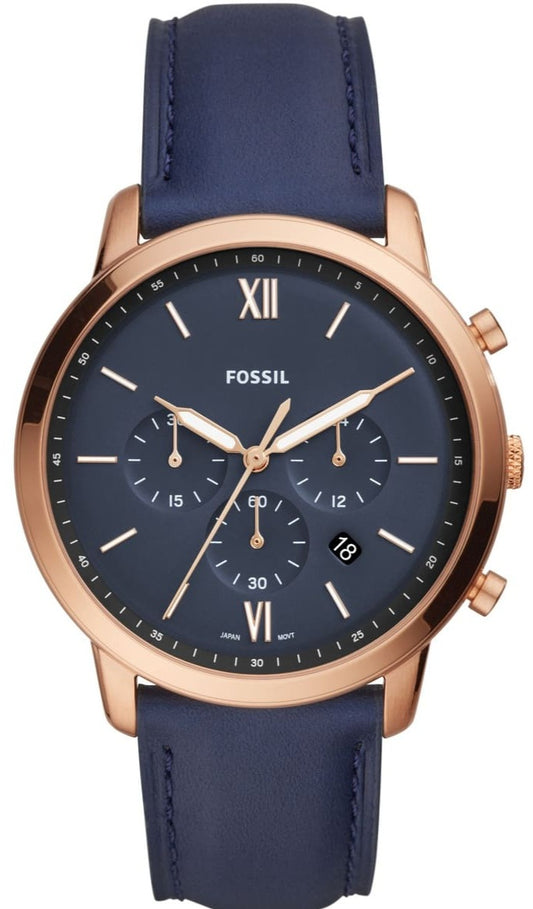 Fossil Neutra Chronograph Blue Dial Blue Leather Strap Watch for Men - FS5454