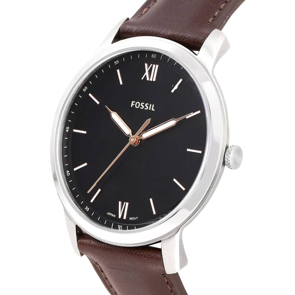 Fossil The Minimalist 3H Black Dial Brown Leather Strap Watch for Men - FS5464