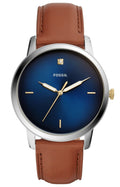 Fossil The Minimalist 3H Blue Dial Brown Leather Strap Watch for Men - FS5499