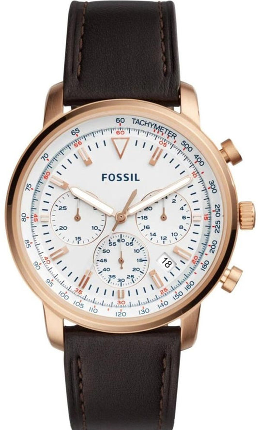 Fossil Goodwin Chronograph White Dial Brown Leather Strap Watch for Men - FS5415