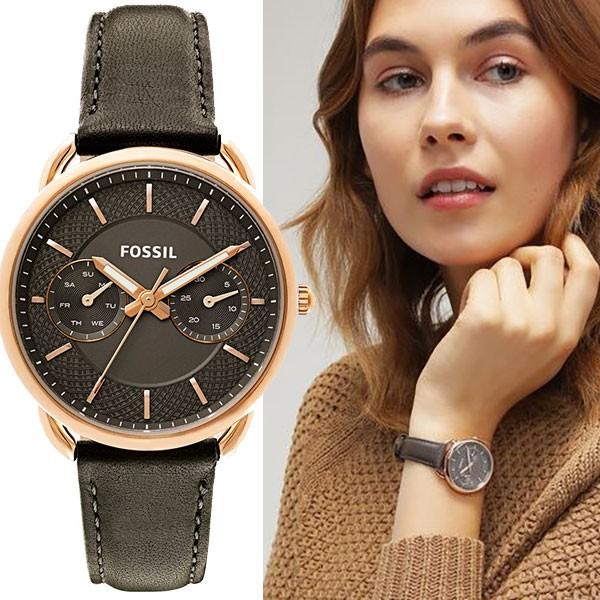 Fossil Tailor Grey Dial Grey Leather Strap Watch for Women - ES3913