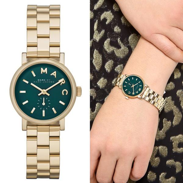 Marc Jacobs Baker Green Dial Gold Stainless Steel Strap Watch for Women - MBM3249