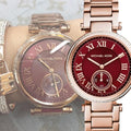 Michael Kors Skylar Maroon Dial Rose Gold Steel Strap Watch for Women - MK6086