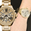 Michael Kors Wren Chronograph Crystal Pave Gold Dial Gold Steel Strap Watch for Women - MK6095