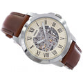 Fossil Grant Automatic Skeleton Beige Dial Brown Leather Strap Watch for Men - ME3099