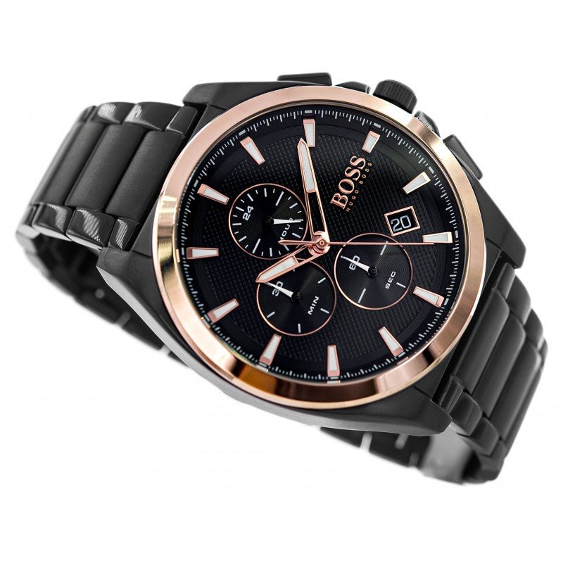 Hugo Boss Grandmaster Chronograph Black Dial Black Steel Strap Watch for Men - 1513885