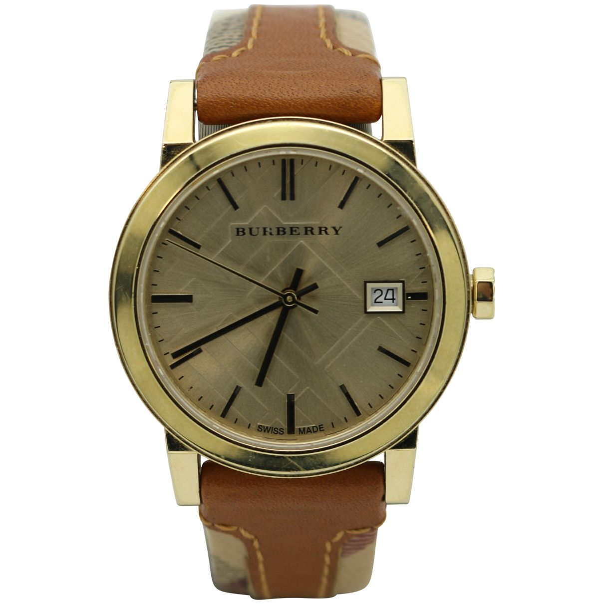 Burberry The City Gold Dial Brown Leather Strap Watch for Women - BU9133