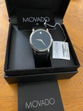 Movado Museum Black Dial Black Leather Strap Watch For Men - 2100002