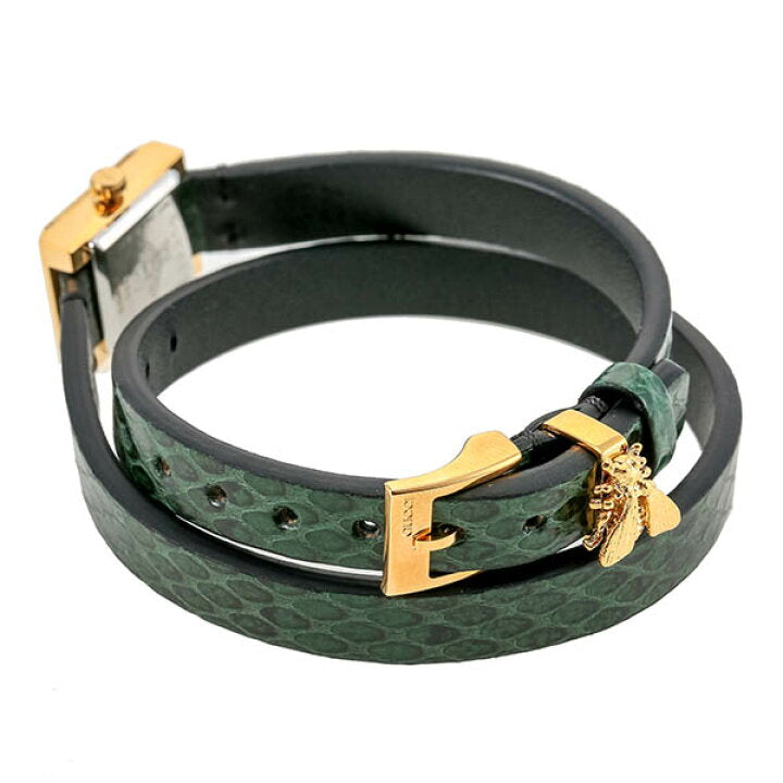 Gucci G Frame Double Green Leather Wristband Watch For Women - YA128525