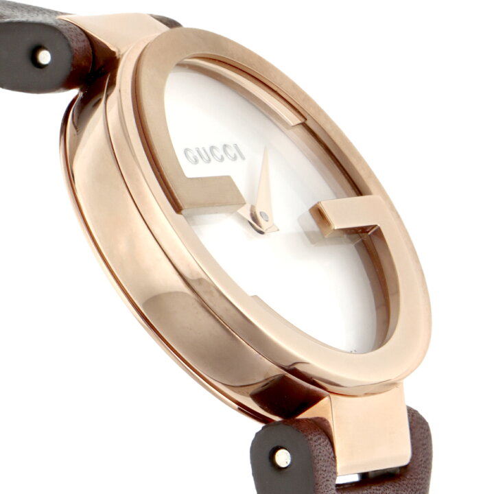 Gucci Interlocking Mother of Pearl Dial Brown Leather Strap Watch For Women - YA133516