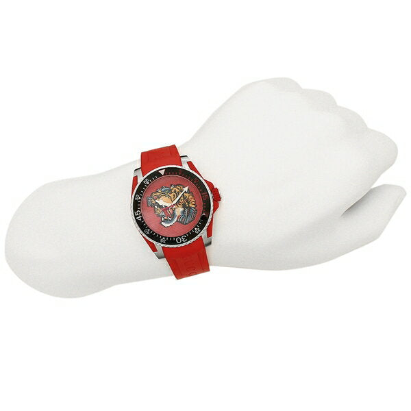 Gucci Dive Red Dial Red Emroidered Tiger Rubber Watch For Men - YA136315