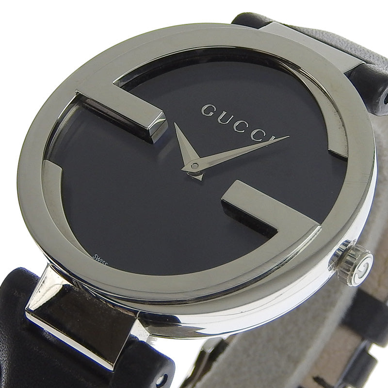 Gucci Interlocking G Black Dial Black Leather Strap Watch For Women - YA133301