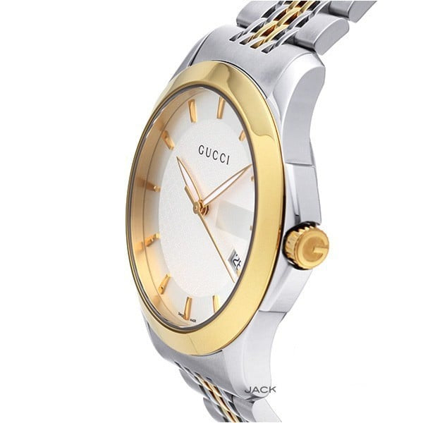 Gucci G Timeless Quartz Silver Dial Two Tone Mesh Bracelet Watch For Men - YA126409