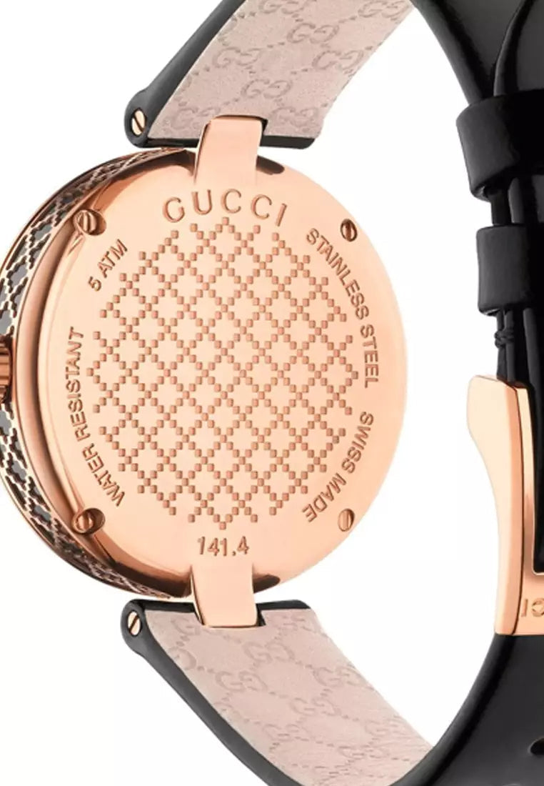 Gucci Diamantissima Quartz Black Dial Black Leather Strap Watch for Women - YA141401