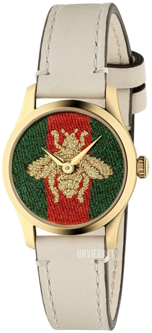 Gucci G Timeless Quartz Red & Green Dial Beige Leather Strap Watch For Women - YA1265009