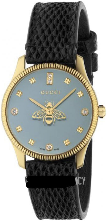 Gucci G Timeless Quartz Blue Dial Black Leather Strap Watch For Men - YA1265018