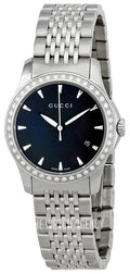 Gucci G Timeless Diamonds Mother of Pearl Black Dial Silver Mesh Bracelet Watch For Women - YA126507