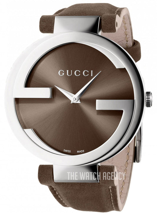 Gucci Interlocking G Brown Dial Brown Leather Strap Watch For Men - YA133319