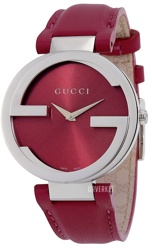 Gucci Interlocking G Quartz Red Dial Red Leather Strap Watch For Women - YA133321