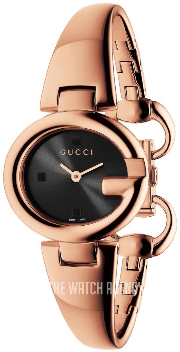 Gucci Guccissima Quartz Black Dial Rose Gold Steel Strap Watch For Women - YA134509