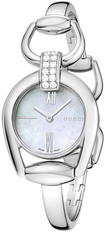 Gucci Horsebit Collection Diamonds Mother of Pearl White Dial Silver Steel Strap Watch For Women - YA139504