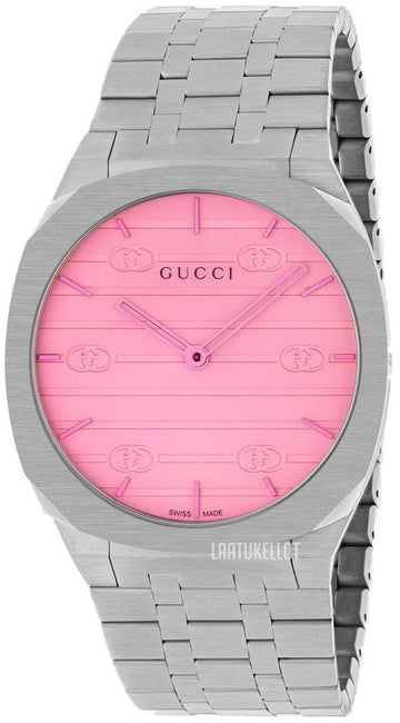 Gucci 25H Quartz Pink Dial Silver Steel Strap Watch for Women - YA163410