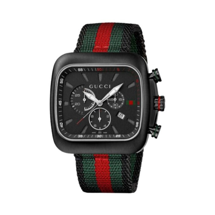 Gucci Coupe Chronograph Quartz Black Dial Two Tone NATO Strap Watch For Men - YA131202