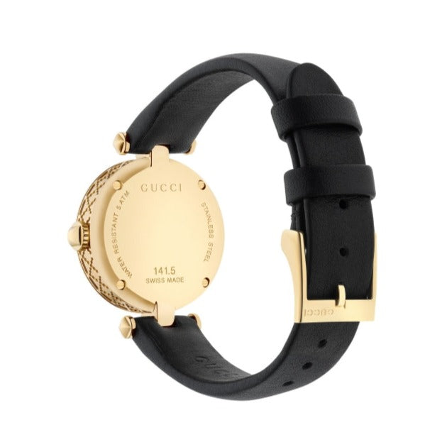 Gucci Diamantissima Mother of Pearl Dial Black Leather Strap Watch For Women - YA141505