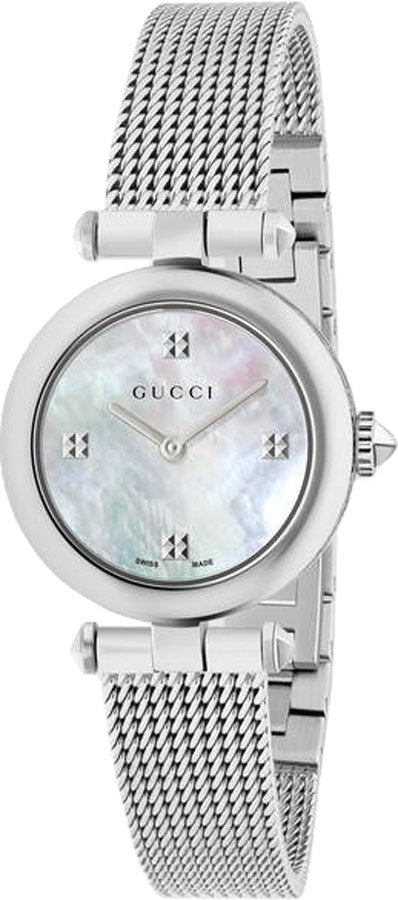 Gucci Diamantissima Diamonds Mother of Pearl Dial Silver Mesh Bracelet Watch for Women - YA141504