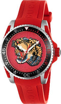 Gucci Dive Red Dial Red Emroidered Tiger Rubber Watch For Men - YA136315