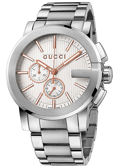 Gucci G Chrono Chronograph Quartz White Dial Silver Steel Strap Watch For Men - YA101201