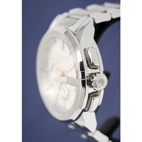 Gucci G Chrono Chronograph Quartz White Dial Silver Steel Strap Watch For Men - YA101201