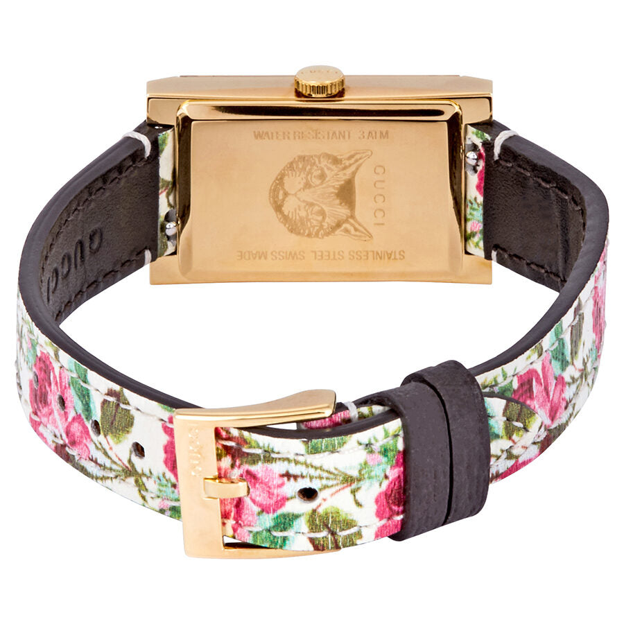 Gucci G-Frame Floral Ivory Dial White Leather Strap Watch For Women - YA147406