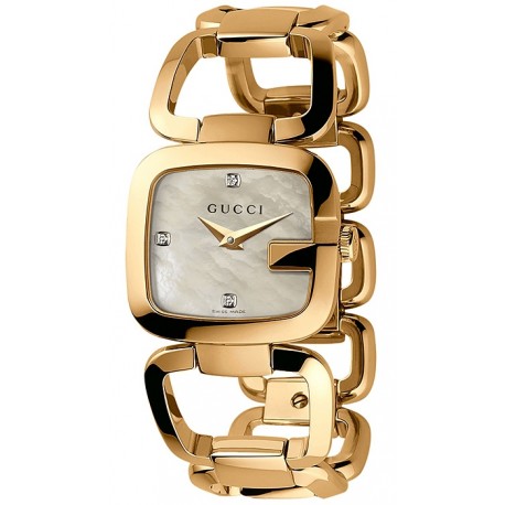 Gucci G Gucci Diamonds White Dial Rose Gold Steel Bracelet Watch For Women - YA125513