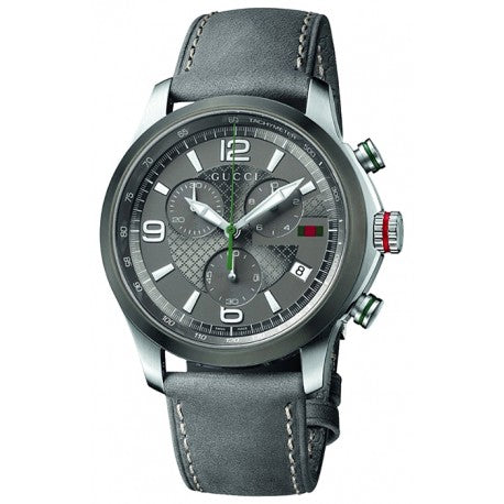 Gucci G Timeless Chronograph Grey Dial Grey Leather Strap Watch For Men - YA126242