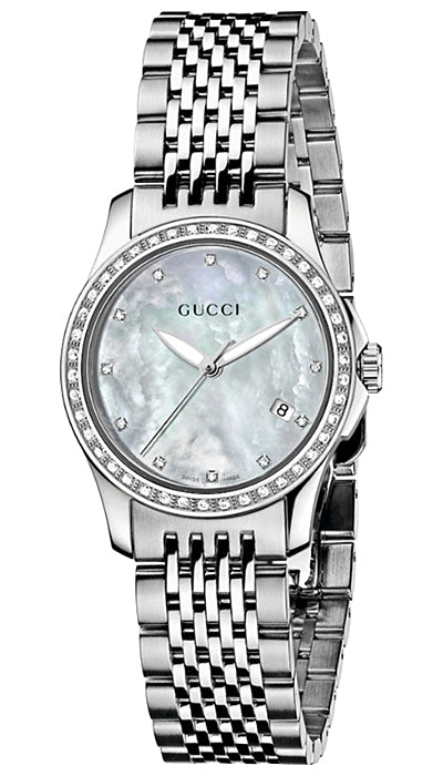 Gucci G Timeless Diamonds Mother of Pearl Dial Silver Steel Strap Watch For Women - YA126506