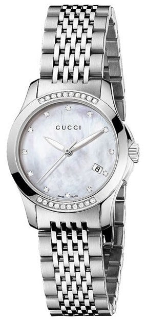 Gucci G Timeless Diamonds Mother of Pearl Dial Silver Steel Strap Watch For Women - YA126510