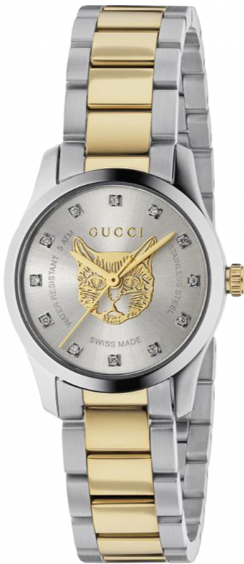 Gucci G Timeless Quartz Diamonds Silver Dial Two Tone Steel Strap Watch For Women - YA1265016