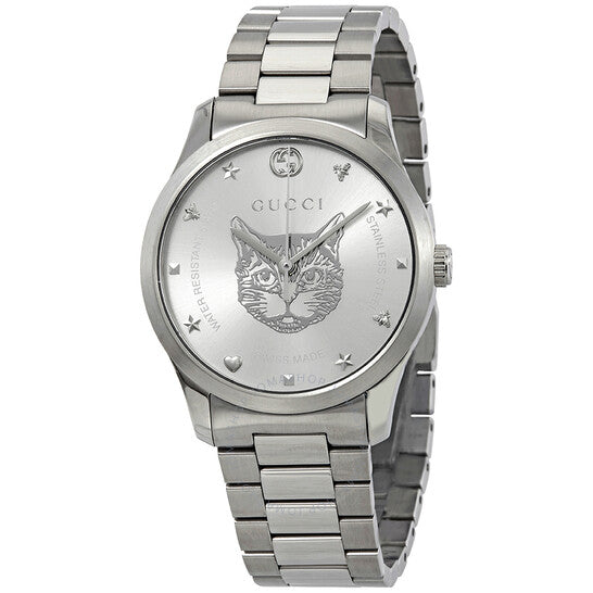 Gucci G Timeless Feline Silver Dial Silver Steel Strap Watch For Women - YA1264095