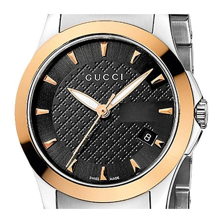 Gucci G Timeless Quartz Black Dial Two Tone Mesh Bracelet Watch For Women - YA126512
