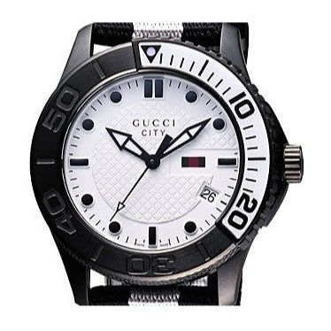 Gucci G Timeless XL White Dial Two Tone NATO Strap Watch For Men - YA126243