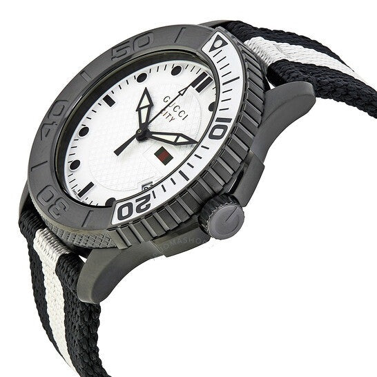 Gucci G Timeless XL White Dial Two Tone NATO Strap Watch For Men - YA126243