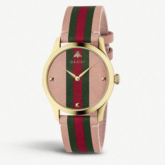 Gucci Timeless Quartz Multi Color Pink Dial Three Tone Leather Strap Watch For Women - YA1264118